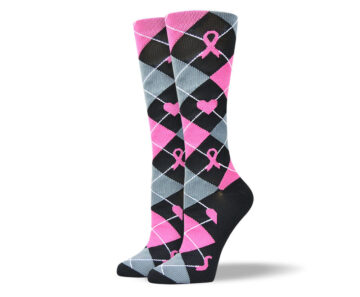 Women's Pink Argyle Ribbon Compression Socks