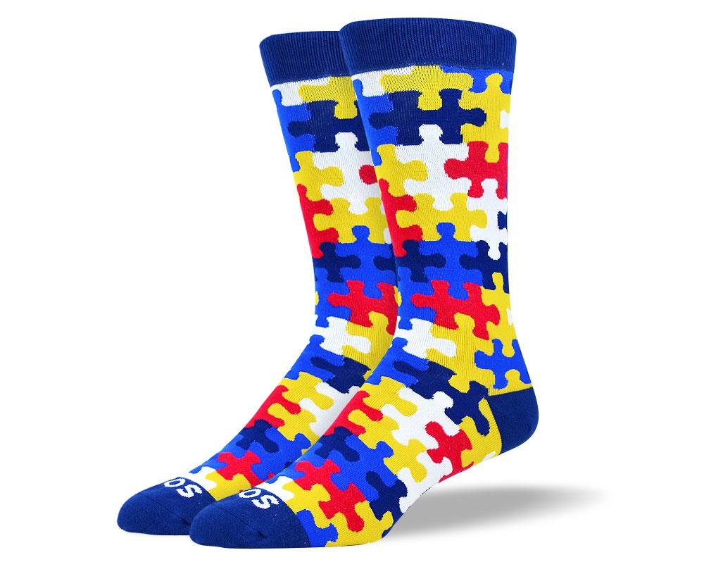 Men's Crazy Blue & Red Puzzle Sock