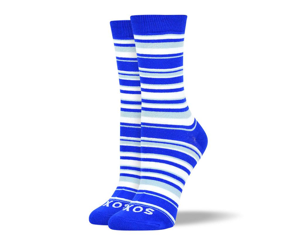 Women's Wedding Blue & White Thin Stripes Socks