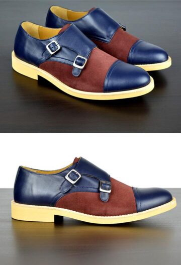 Mens Blue & Maroon Leather Double Monk Strap Dress Shoes - Size 11