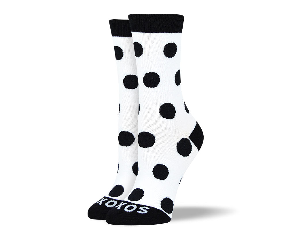 Women's White & Black Big Dots Socks
