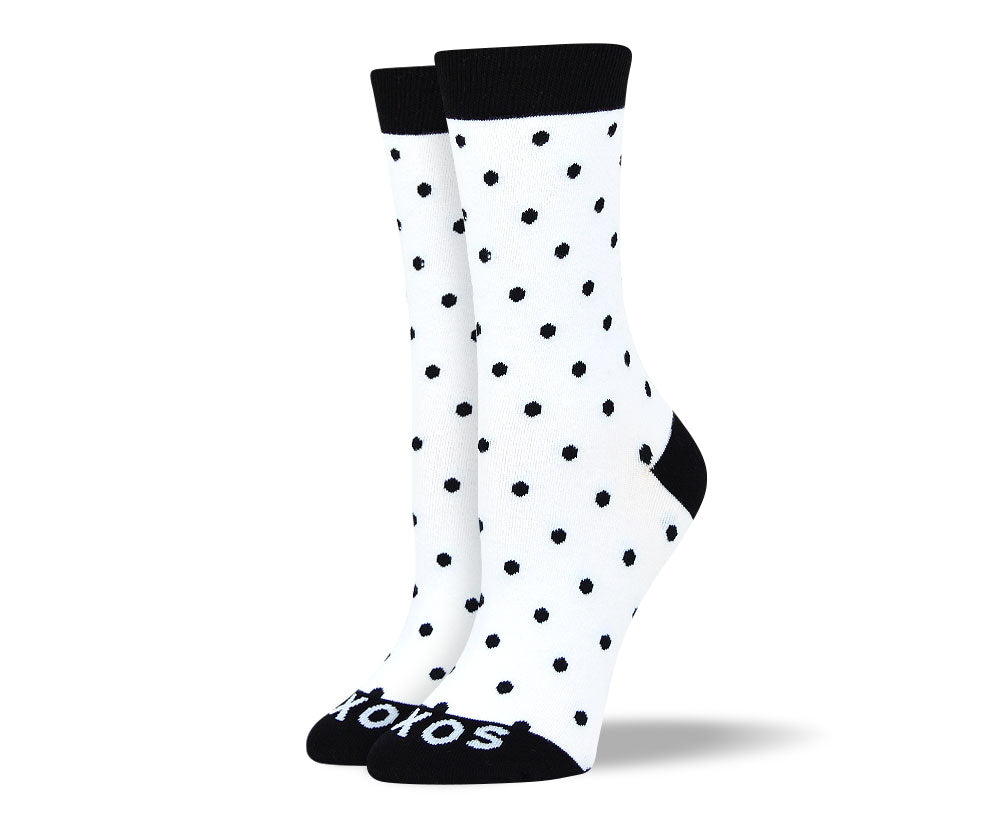 Women's White & Black Polka Dots Socks