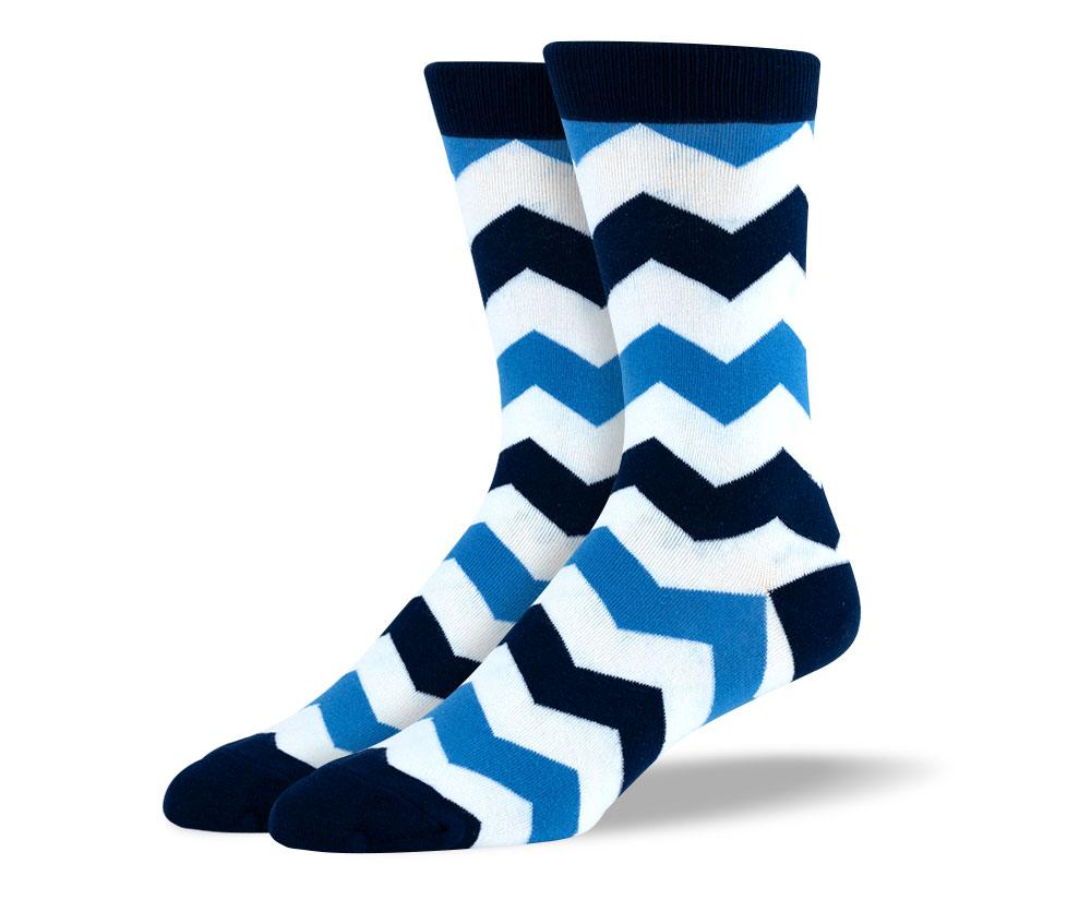Men's Unique Blue & White Zig Zag Stripes Socks