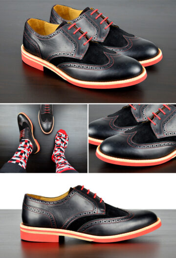 Mens Black & Red Leather Wingtip Dress Shoes - Size 8