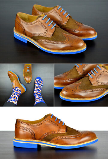 Mens Brown & Blue Leather Wingtip Dress Shoes - Size 10