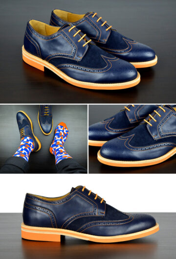 Mens Navy & Orange Leather Wingtip Dress Shoes - Size 10