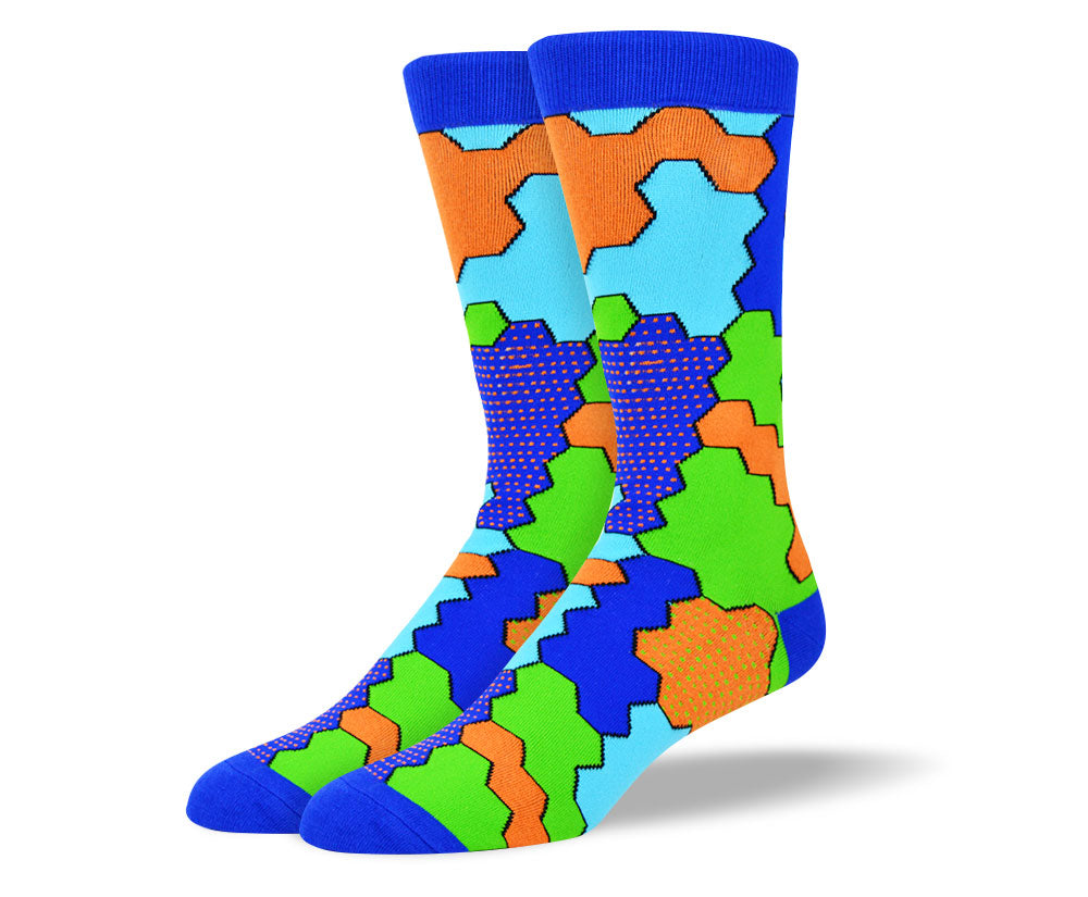Men's Blue Jigsaw Socks for Autism