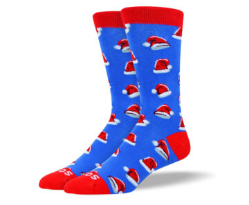 Men's Christmas Socks in Blue Santa Hat