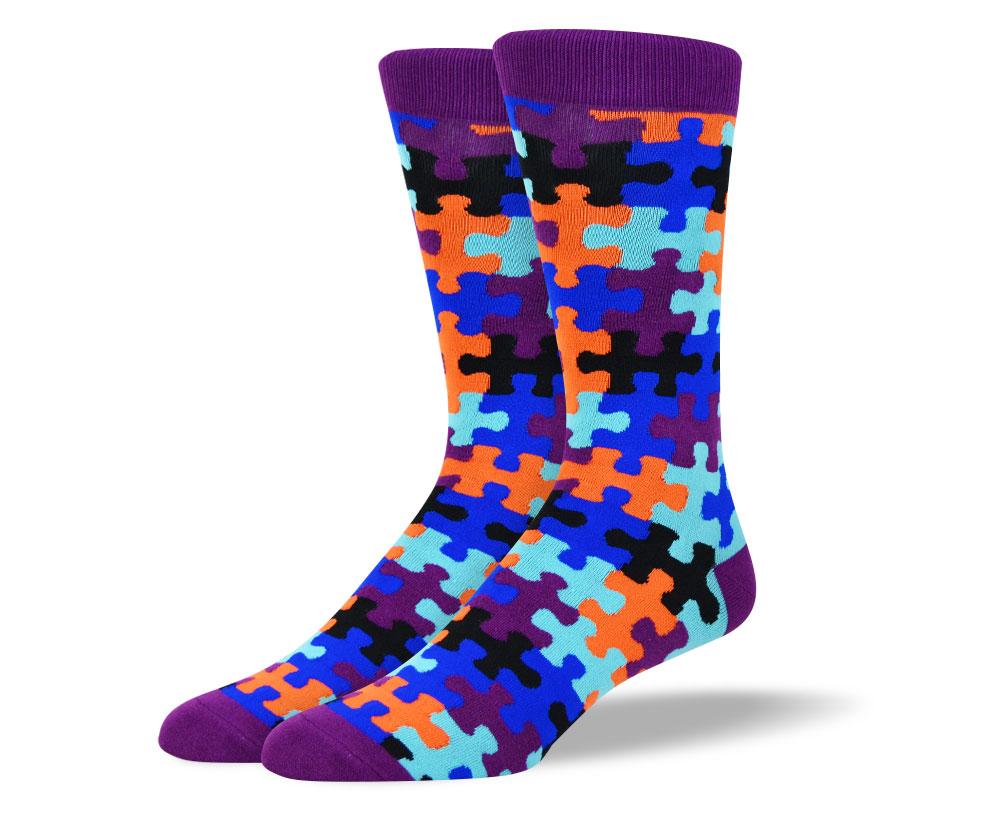 Men's Wild Crazy Purple Puzzle Socks