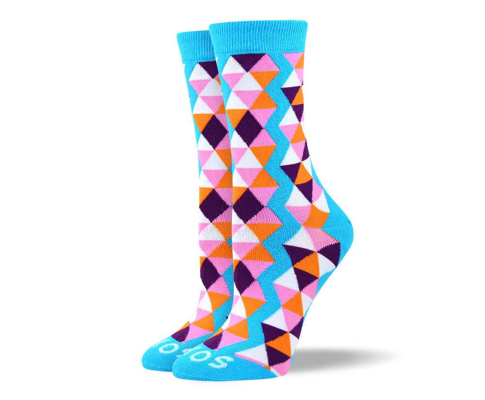 Women's Blue Funky Triangle Socks