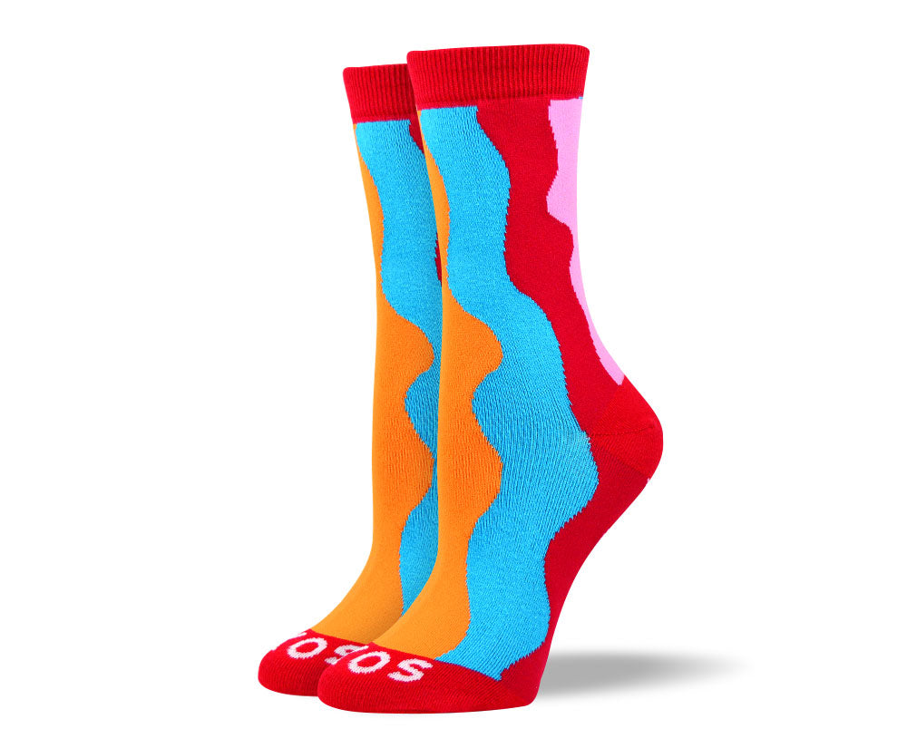 Women's Fun Red Waves Socks