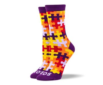 Women's High Quality Orange Puzzle Socks