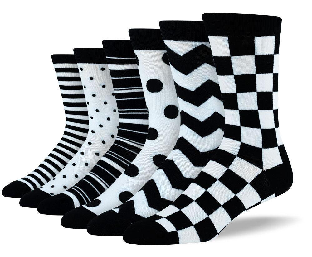 Men's Novelty Black & White Sock Bundle - 6 Pair